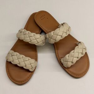Braided Double-Strap Slide Sandals in Cream